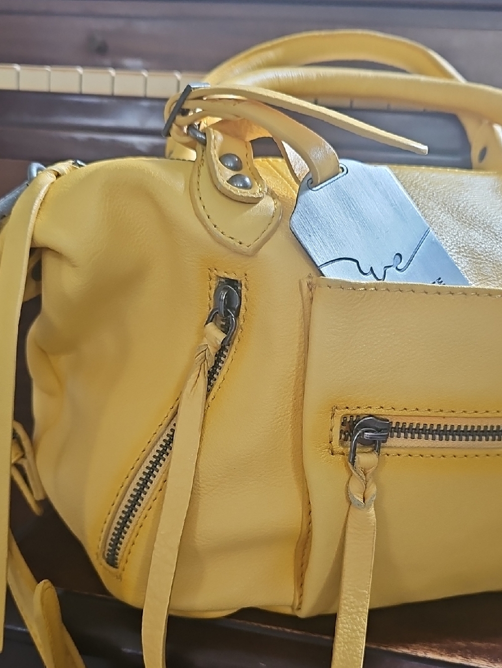 NWT Free People We The Free Baby Emerson Tote Bag Golden Sunset Leather Purse - Picture 5 of 12